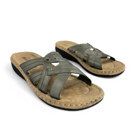 Coral Bay Sandals Womens Size 6 Gray Metallic Open Toe Slip On Shoes Denton - Picture 2 of 15